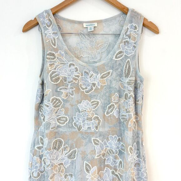 Sundance Blue Floral Embroidered Beaded Silk Dress Sz XS Romantic Wedding Guest - Picture 3 of 12